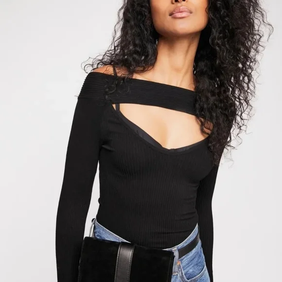 Intimately Free People Find Me Cut Out Off Shoulder Ribbed Top green size M / L - Picture 3 of 8